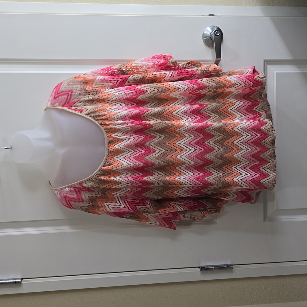 Tacera Blouse Lined Zig Zag‎ Patterned Lace 3/4 Bell Sleeve multicolor Size 3X